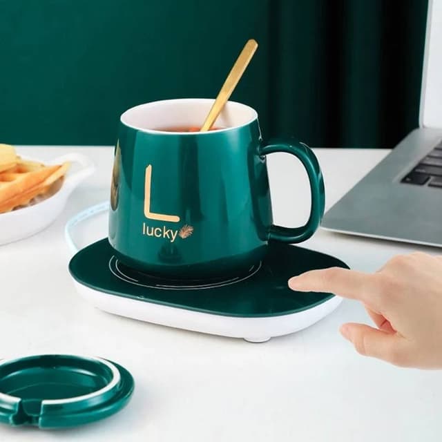 Electric Heating Pad With Ceramic Mug, Lid & Spoon