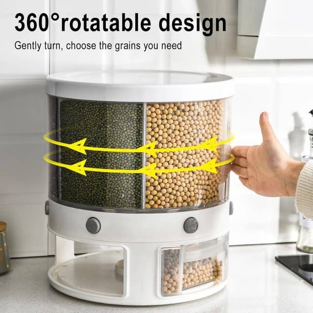 10 KG Rotation Rice & Grains Dispenser With 6 Partition Grid