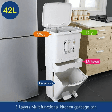 42L Kitchen Gargabe Can Wet Dry Trash Sorting Bin