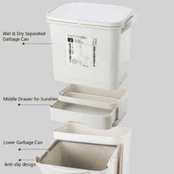 42L Kitchen Gargabe Can Wet Dry Trash Sorting Bin