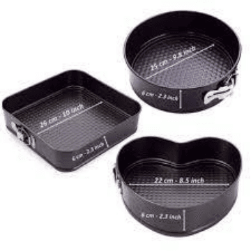 3 Pcs Cake Mould - Heart Square & Round Shape
