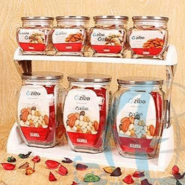 7 Pieces Steel Cap Glass jars Set