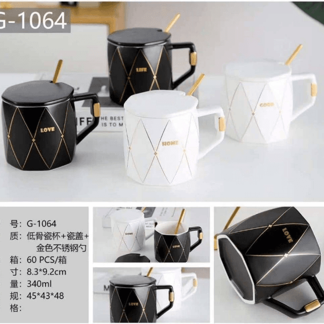Ceramic Stylish Mug With Lid & Spoon