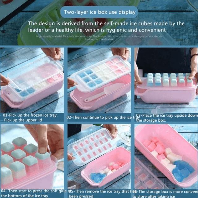 Plastic Ice Tray With Ice Box & Spoon